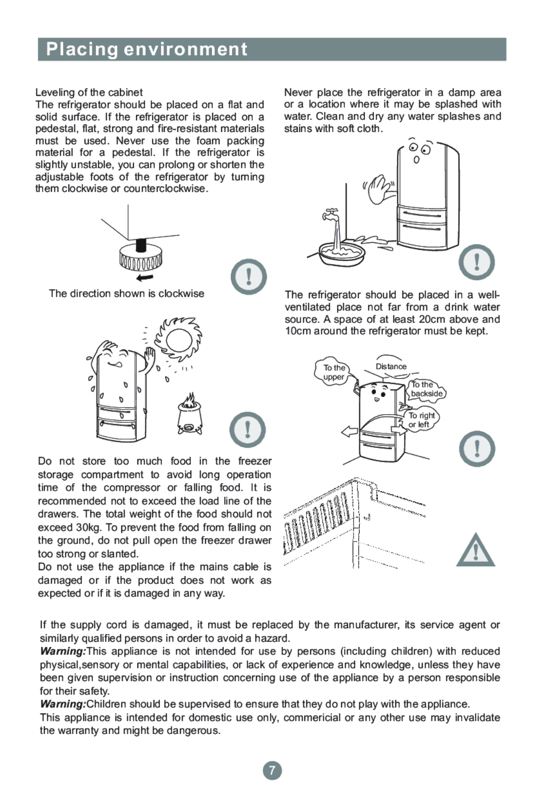 Haier AFL631CB/U, CFE633CB/U, CFE633CS/U, CFE633CW/U, AFL631CW/U, AFL631CS/U manual Placing environment 