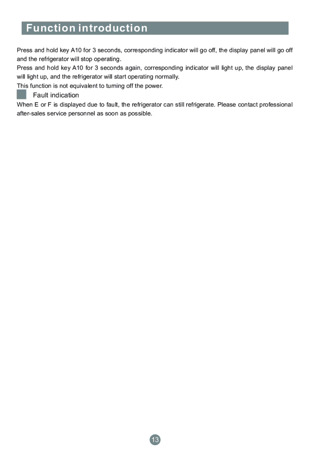 Haier AFL631CB/U, CFE633CB/U, CFE633CS/U, CFE633CW/U, AFL631CW/U, AFL631CS/U manual Fault indication 