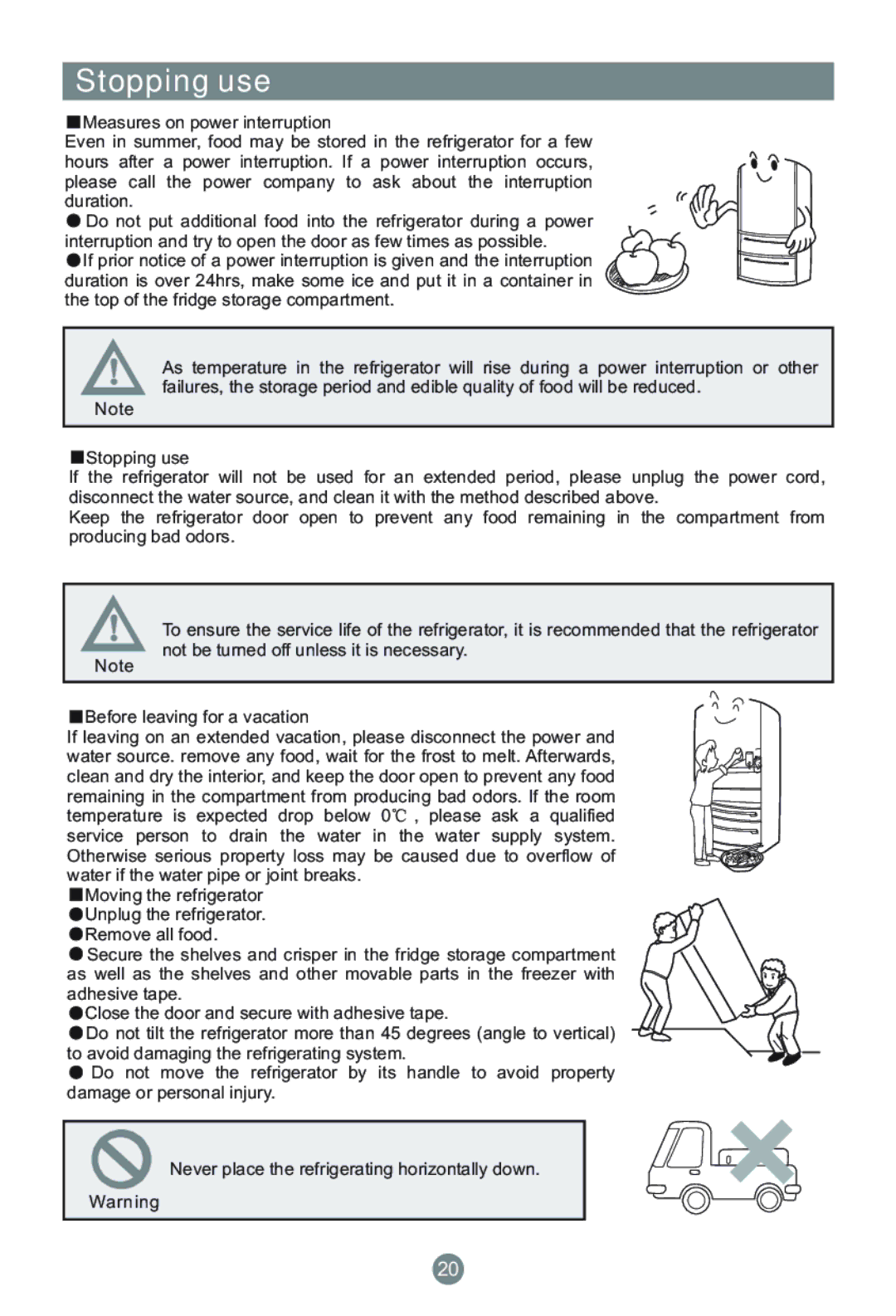 Haier CFE633CB/U, CFE633CS/U, CFE633CW/U, AFL631CW/U, AFL631CS/U, AFL631CB/U manual Stopping use 