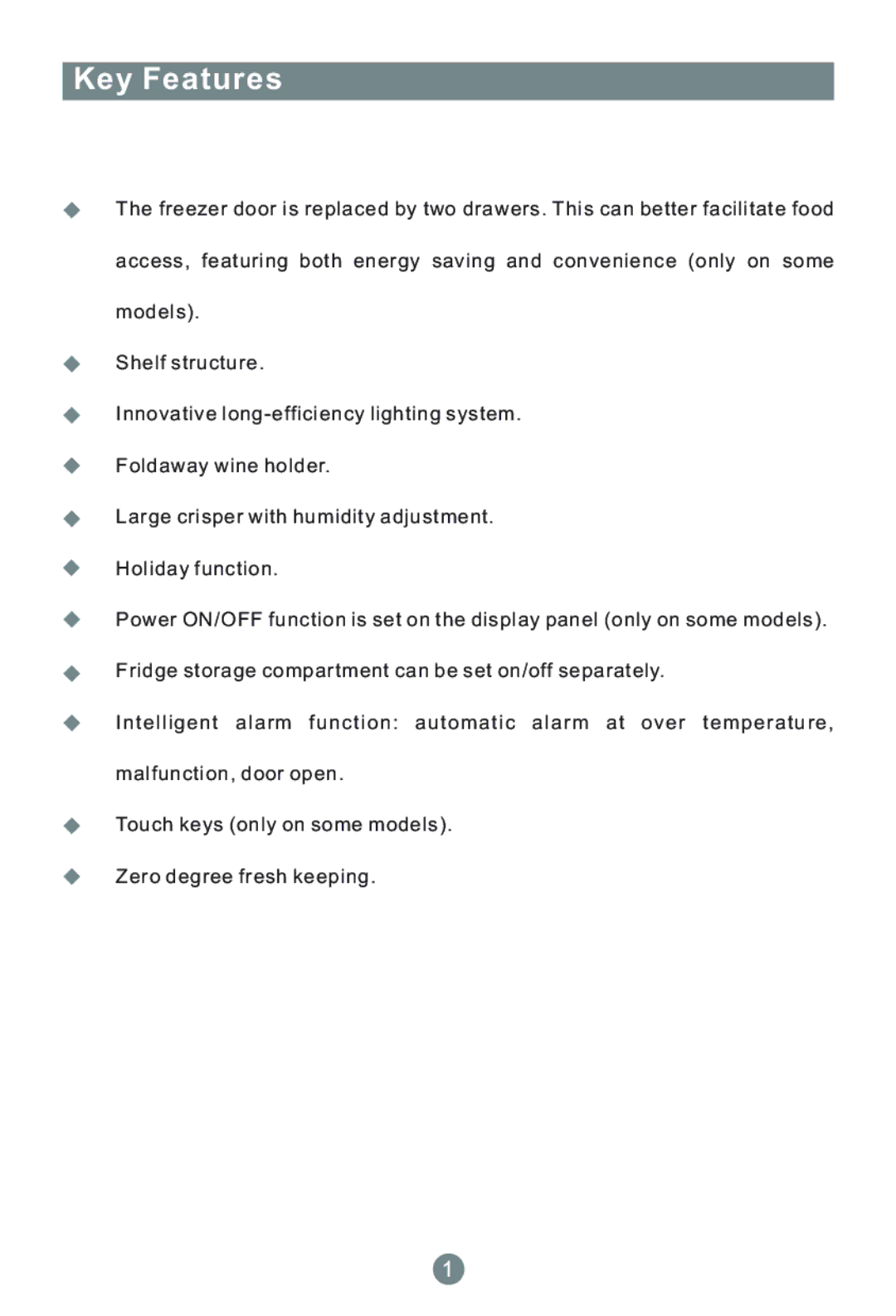 Haier AFL631CB/U, CFE633CB/U, CFE633CS/U, CFE633CW/U, AFL631CW/U, AFL631CS/U manual Key Features 