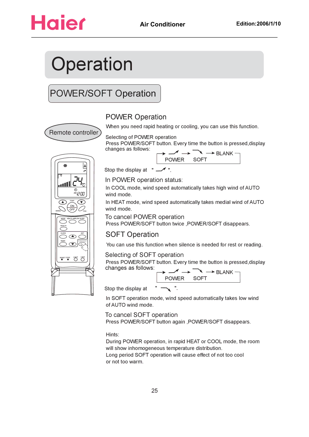 Haier Compact Air Conditioner manual Operation 