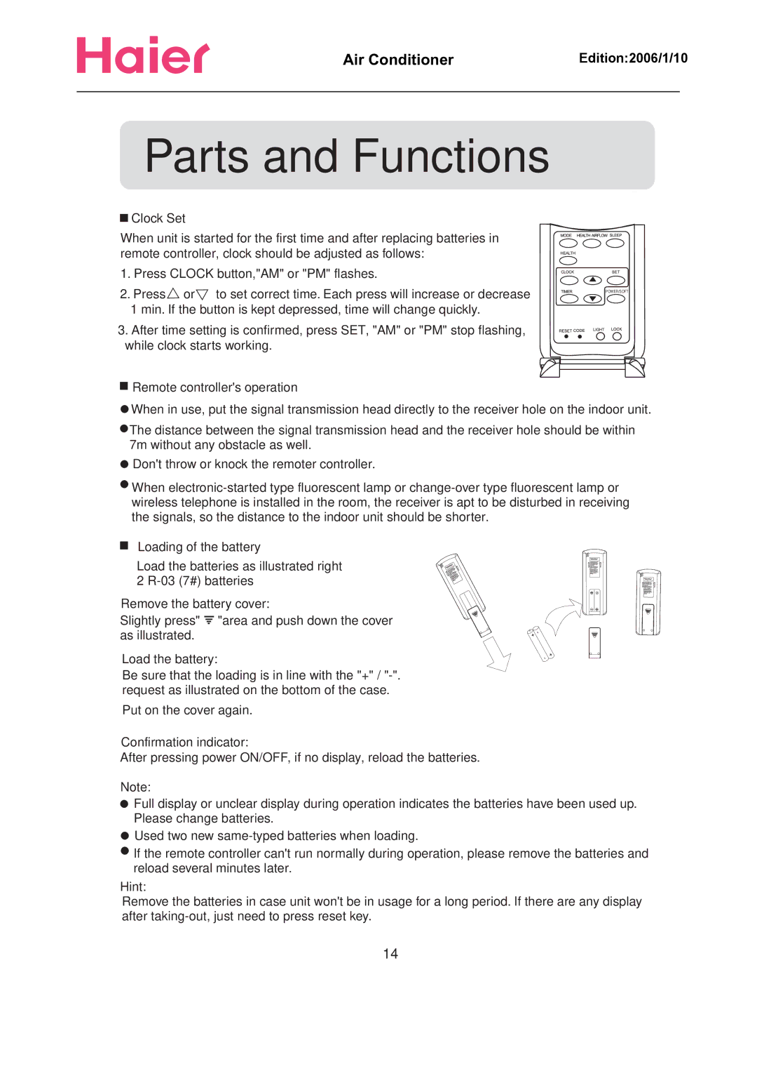 Haier Compact Air Conditioner manual Power/Soft 