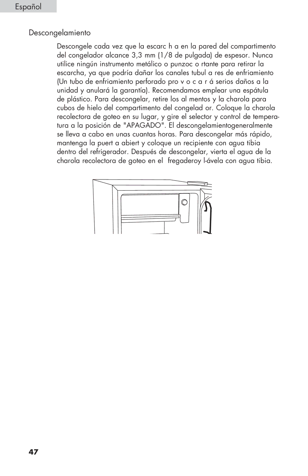 Haier COMPACT REFRIGERATOR, HNSE032 manual Español Descongelamiento 