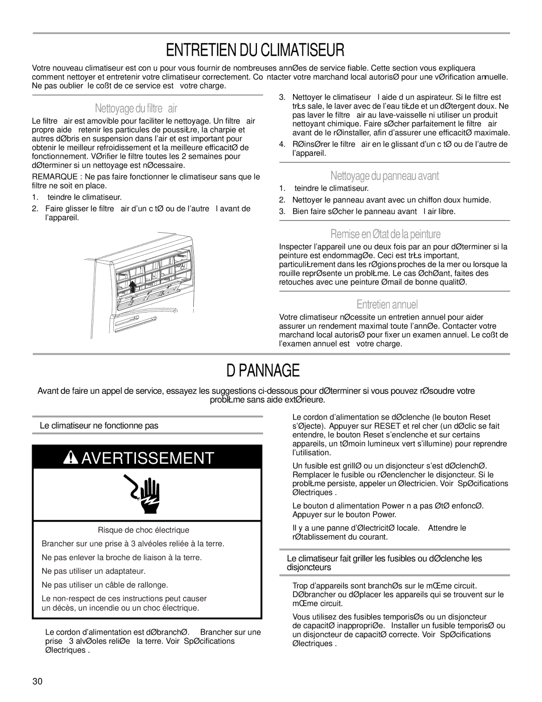 Haier CWH08A manual Entretien DU Climatiseur, Dépannage 