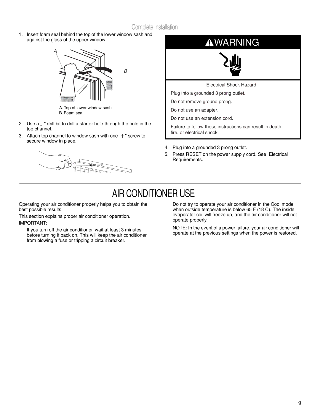 Haier CWH08A manual AIR Conditioner USE, Complete Installation 