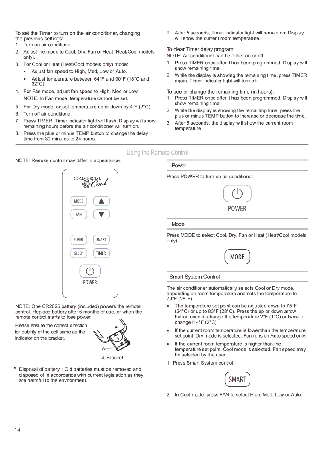 Haier CWH12A Using the Remote Control, To clear Timer delay program, To see or change the remaining time in hours, Power 