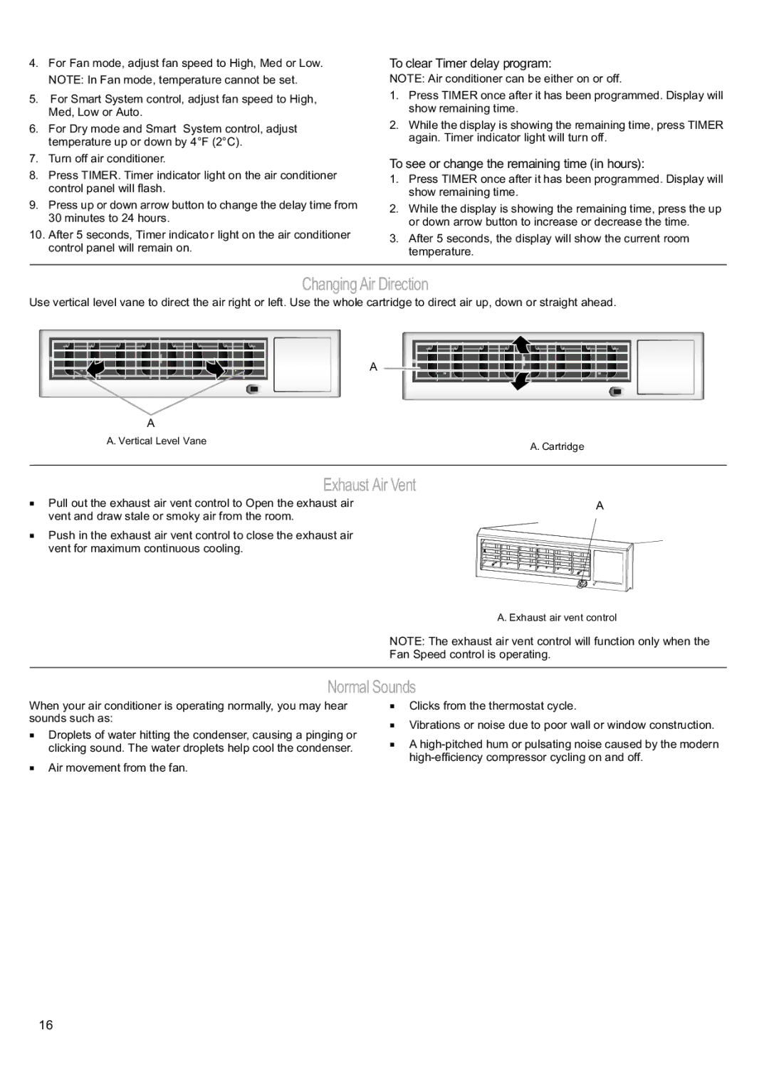 Haier CWH24A, CWH12A, CWH18A manual Changing Air Direction, Exhaust Air Vent, Normal Sounds 