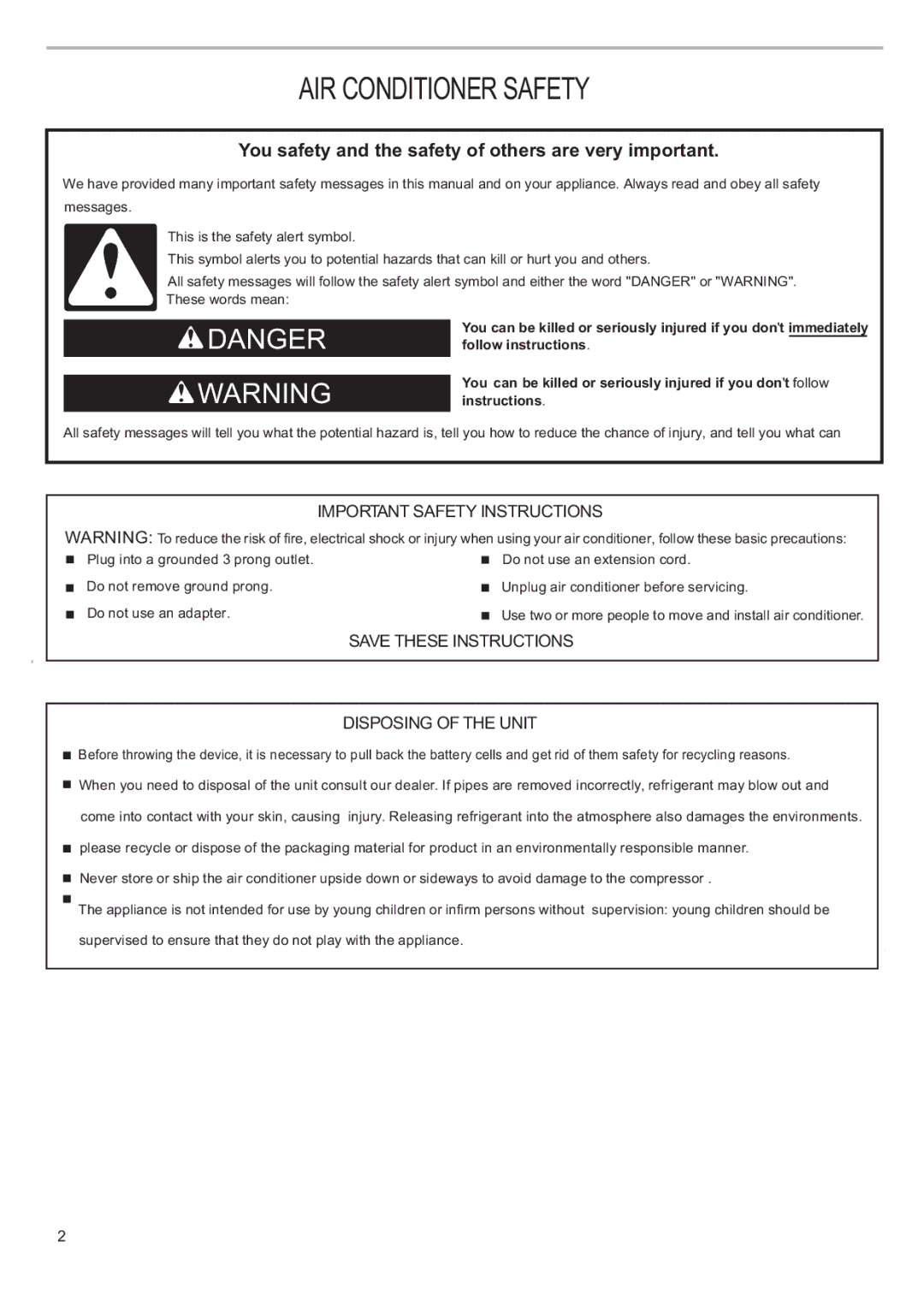 Haier CWH12A, CWH18A, CWH24A manual AIR Conditioner Safety 