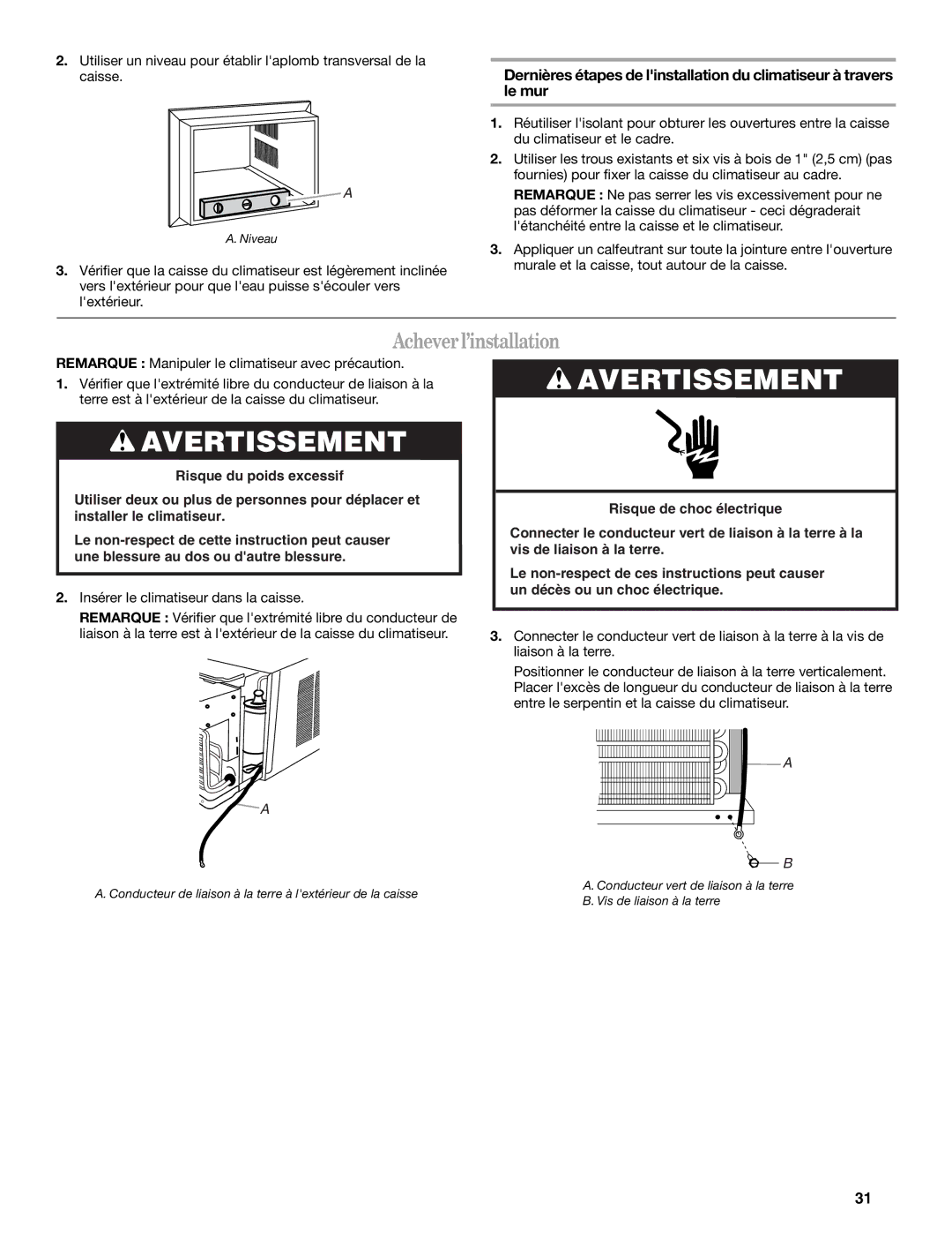 Haier CWH24A, CWH12A, CWH18A manual Achever l’installation, Insérer le climatiseur dans la caisse 