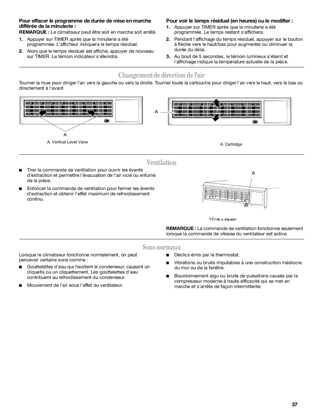 Haier CWH24A, CWH12A, CWH18A manual Changement de direction de lair, Ventilation, Sons normaux 