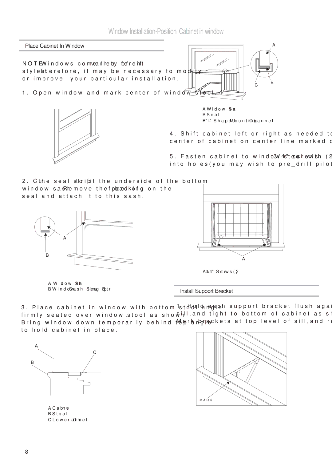 Haier CWH12A, CWH18A, CWH24A manual Window Installation-Position Cabinet in window 