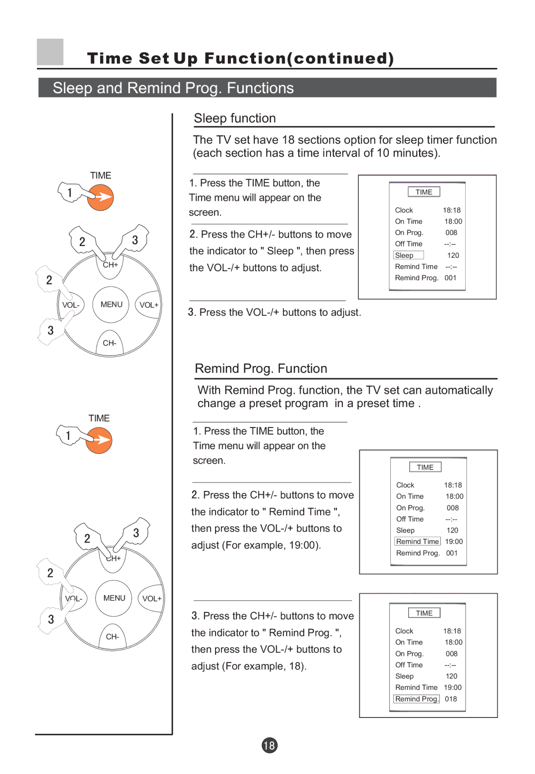 Haier D29FV6-A, D29FV6, D34FV6-A, D34FV6 owner manual Sleep and Remind Prog. Functions, Sleep function 