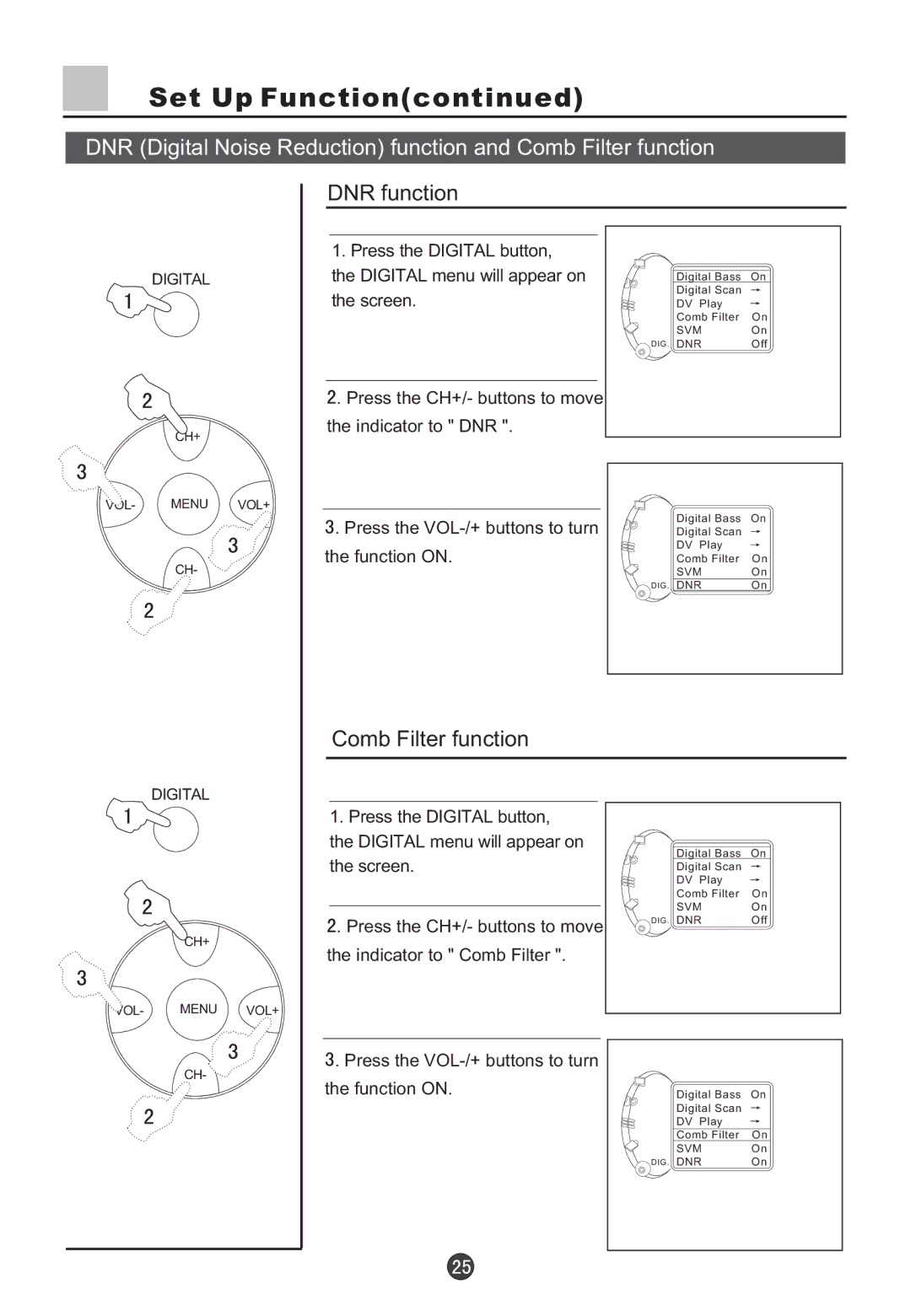 Haier D29FV6-A, D29FV6, D34FV6-A, D34FV6 owner manual DNR function, Comb Filter function 