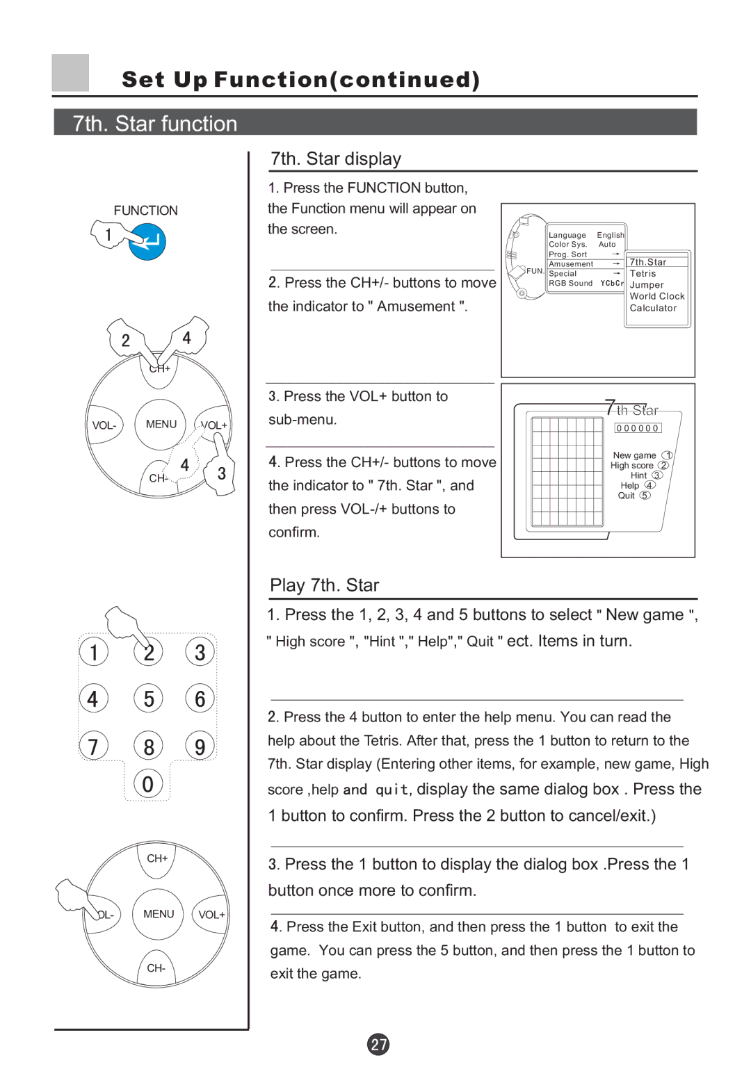 Haier D29FV6-A, D29FV6, D34FV6-A, D34FV6 owner manual 7th. Star function, 7th. Star display, Play 7th. Star 