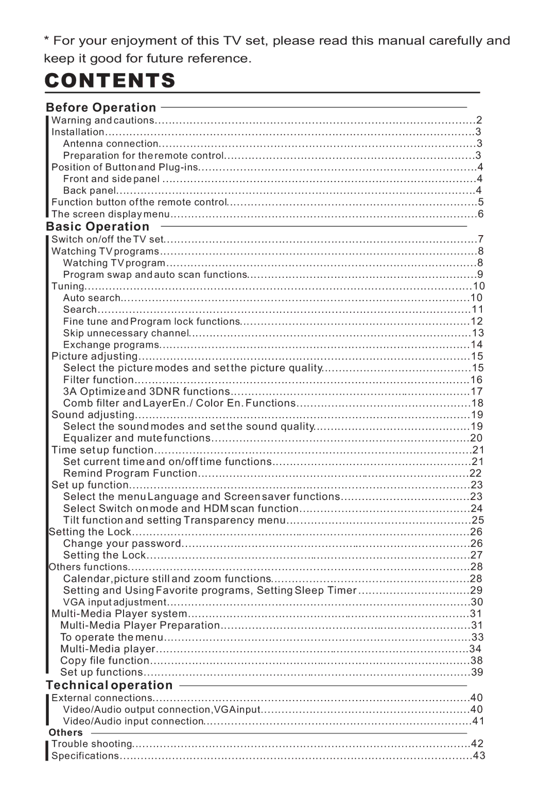 Haier D29FA9, D29FA9-A, D29FA9-AK, D34FA9, D34FA9-A, D34FA9-AK owner manual Contents 