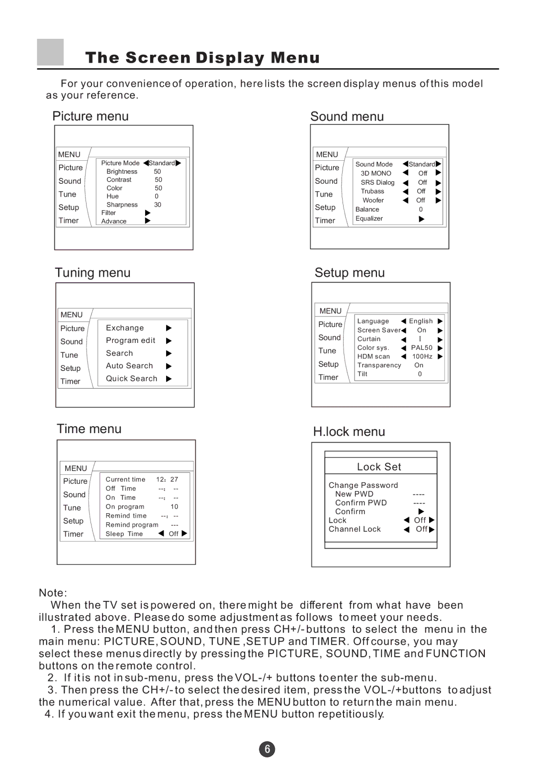 Haier D29FA9, D29FA9-A, D29FA9-AK, D34FA9, D34FA9-A, D34FA9-AK owner manual Screen Display Menu 