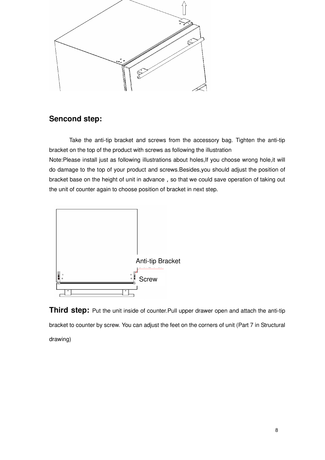 Haier DD350RB, DD400R*, DD300RW, DD450R* manual Sencond step, Anti-tip Bracket Screw 