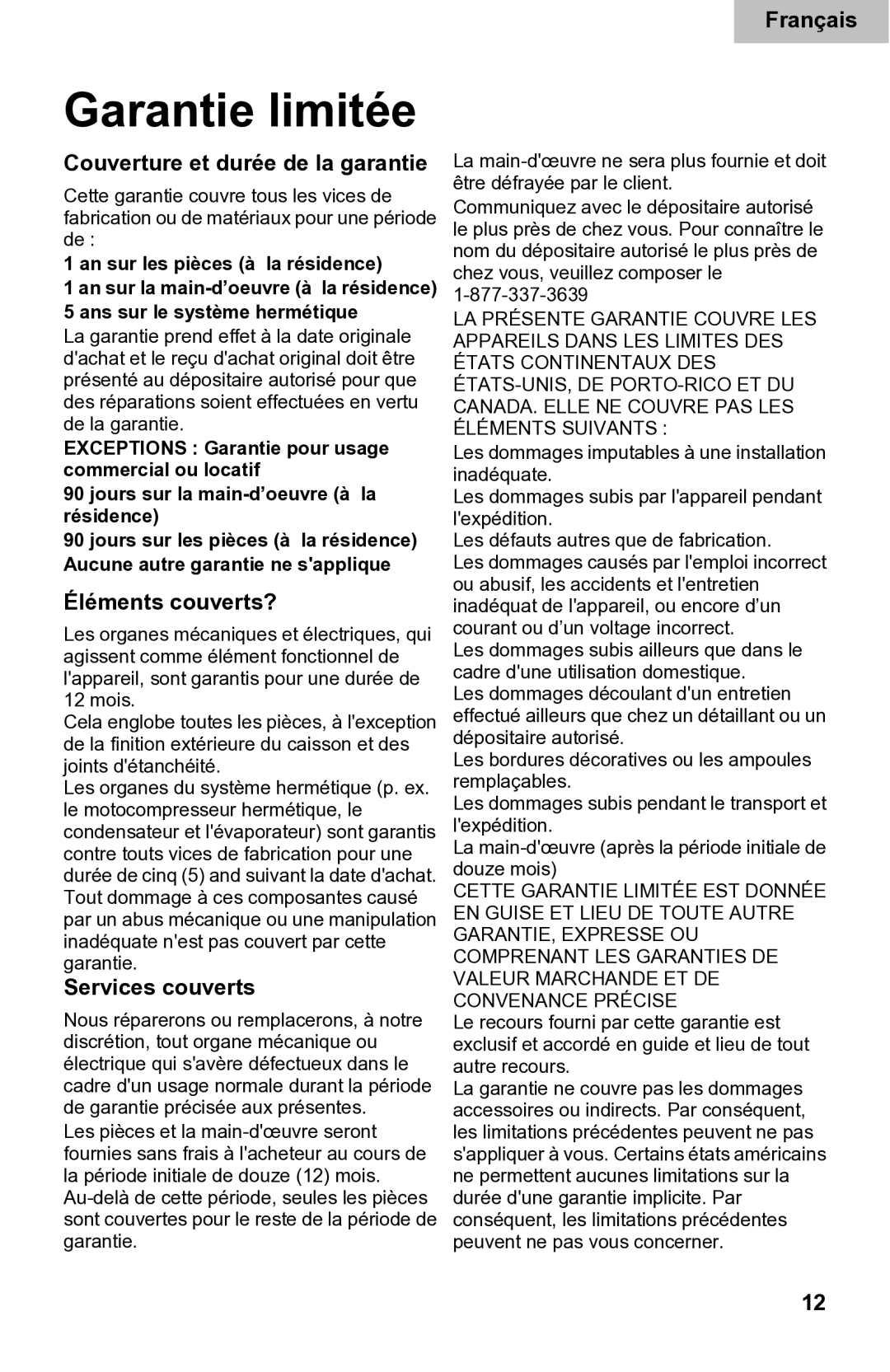 Haier DD400RS manual Garantie limitée, Couverture et durée de la garantie, Éléments couverts?, Services couverts 