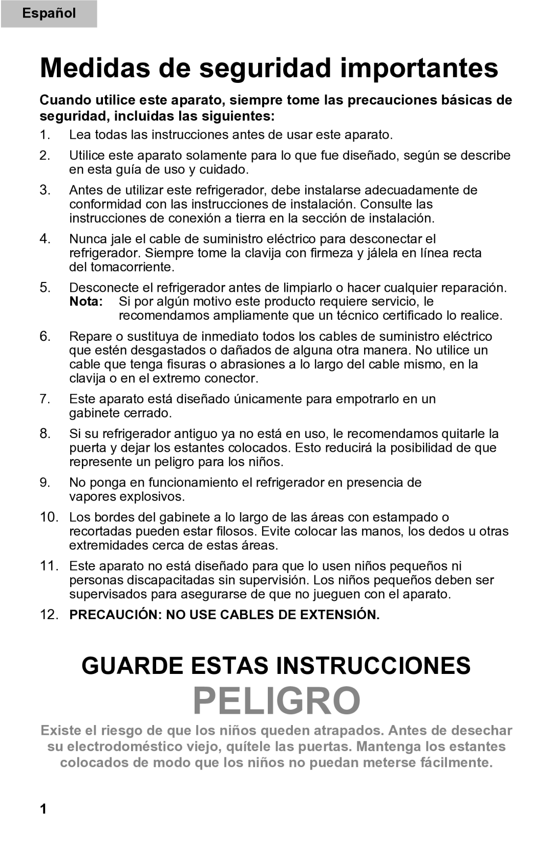 Haier DD400RS manual Medidas de seguridad importantes, Español 