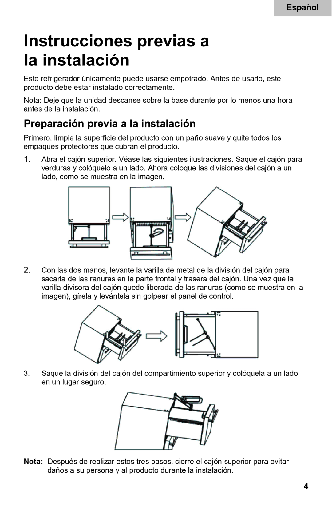 Haier DD400RS manual Instrucciones previas a la instalación, Preparación previa a la instalación 