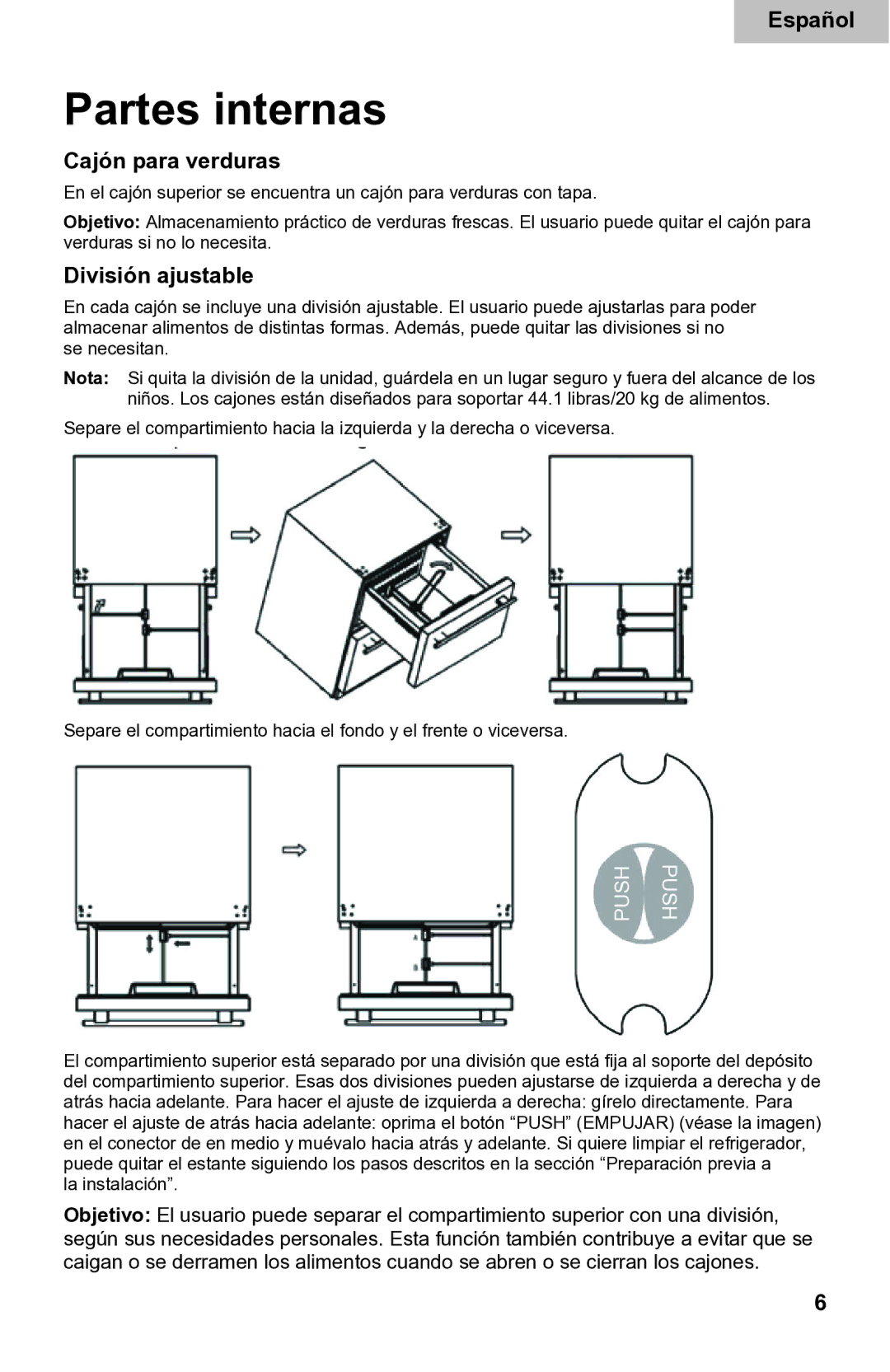 Haier DD400RS manual Cajón para verduras, División ajustable 