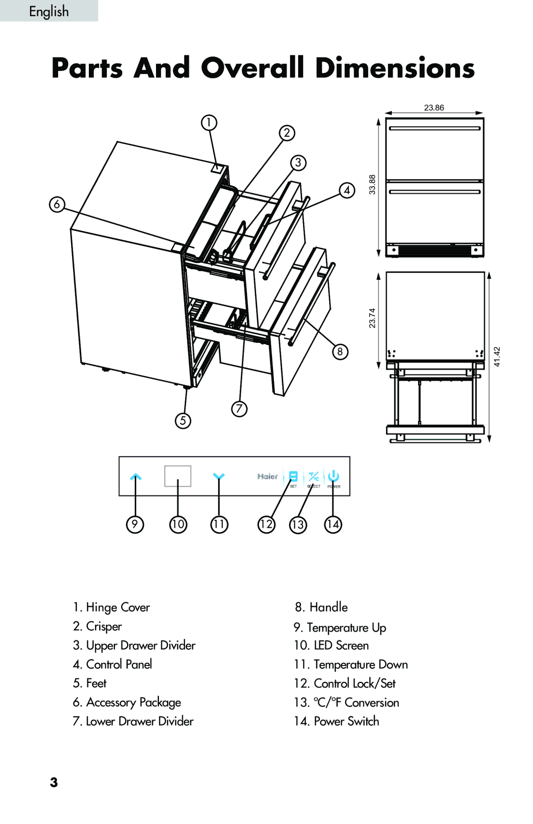 Haier DD400RS manual Parts And Overall Dimensions 