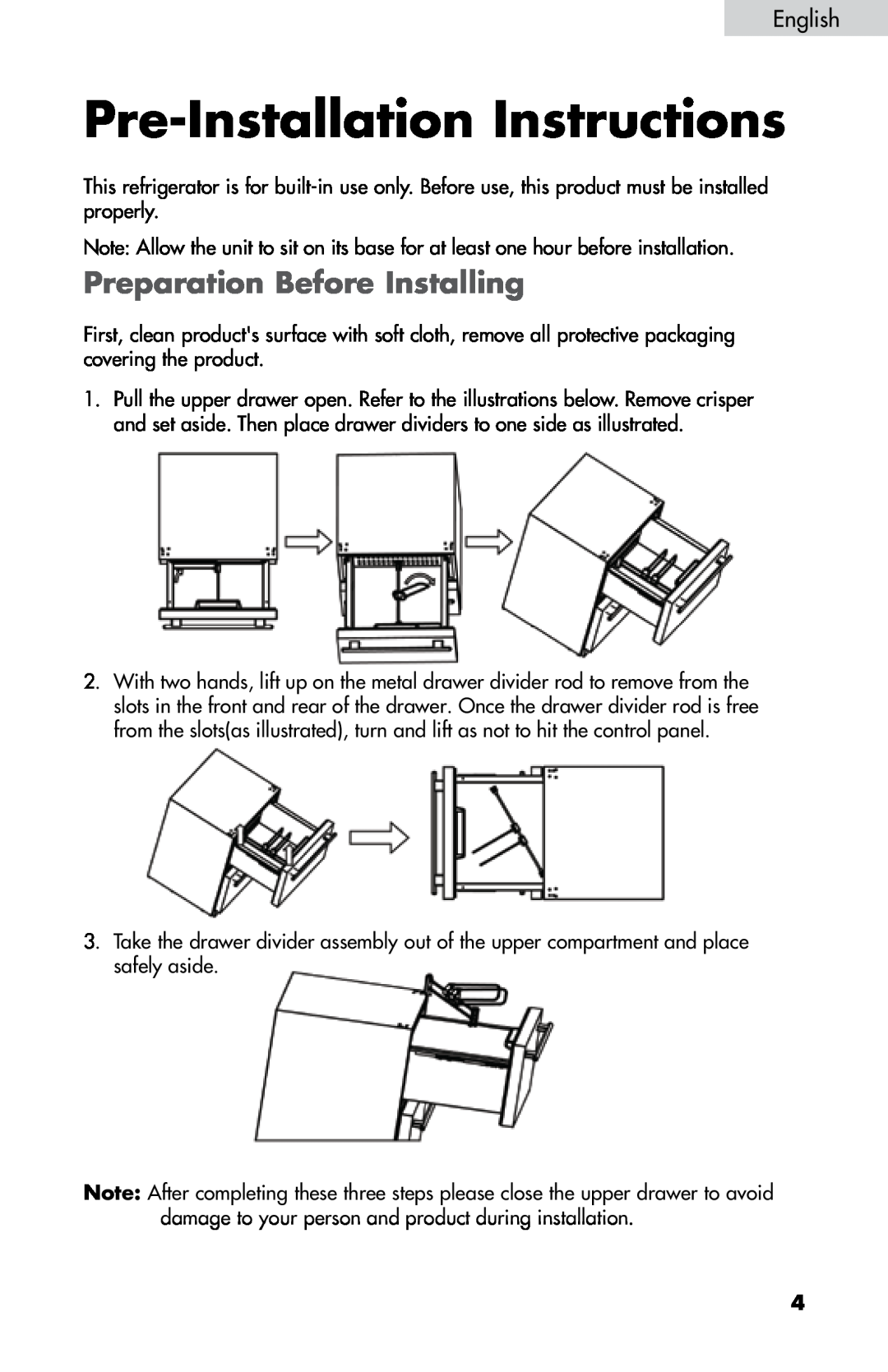 Haier DD400RS manual Pre-Installation Instructions, Preparation Before Installing 
