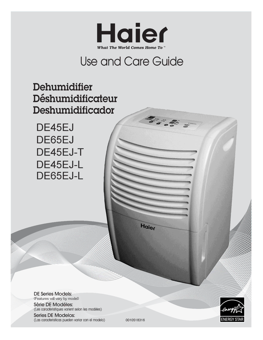 Haier DE45EJ-L, DE65EJ-L, DE45EJ-T manual Use and Care Guide 