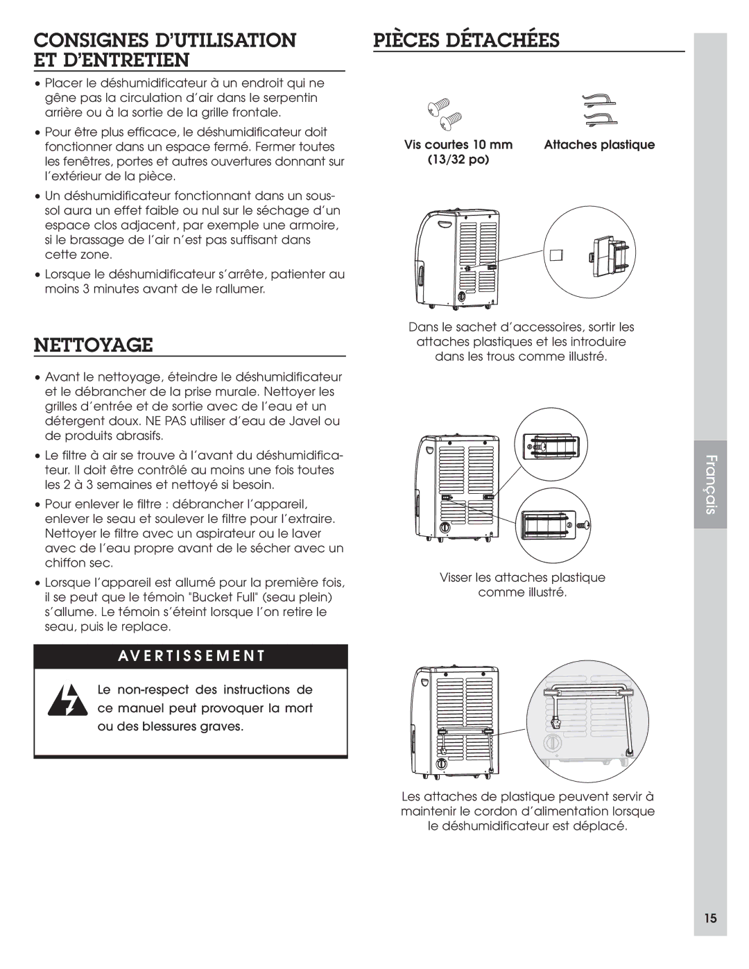 Haier DE45EJ-L, DE65EJ-L, DE45EJ-T manual Nettoyage, Pièces Détachées 