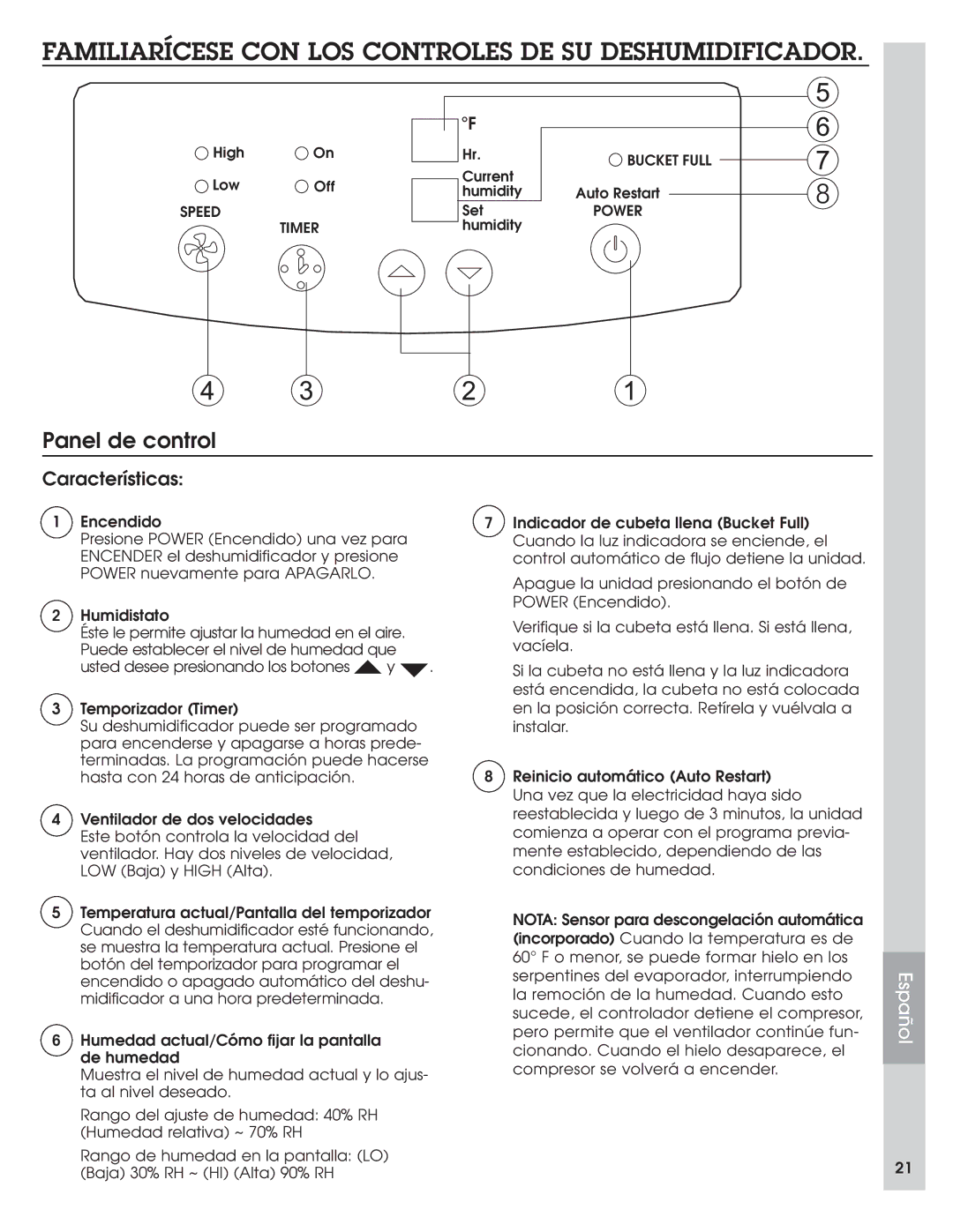 Haier DE65EJ, DE45EJ-L manual Familiarícese CON LOS Controles DE SU Deshumidificador, Panel de control, Características 