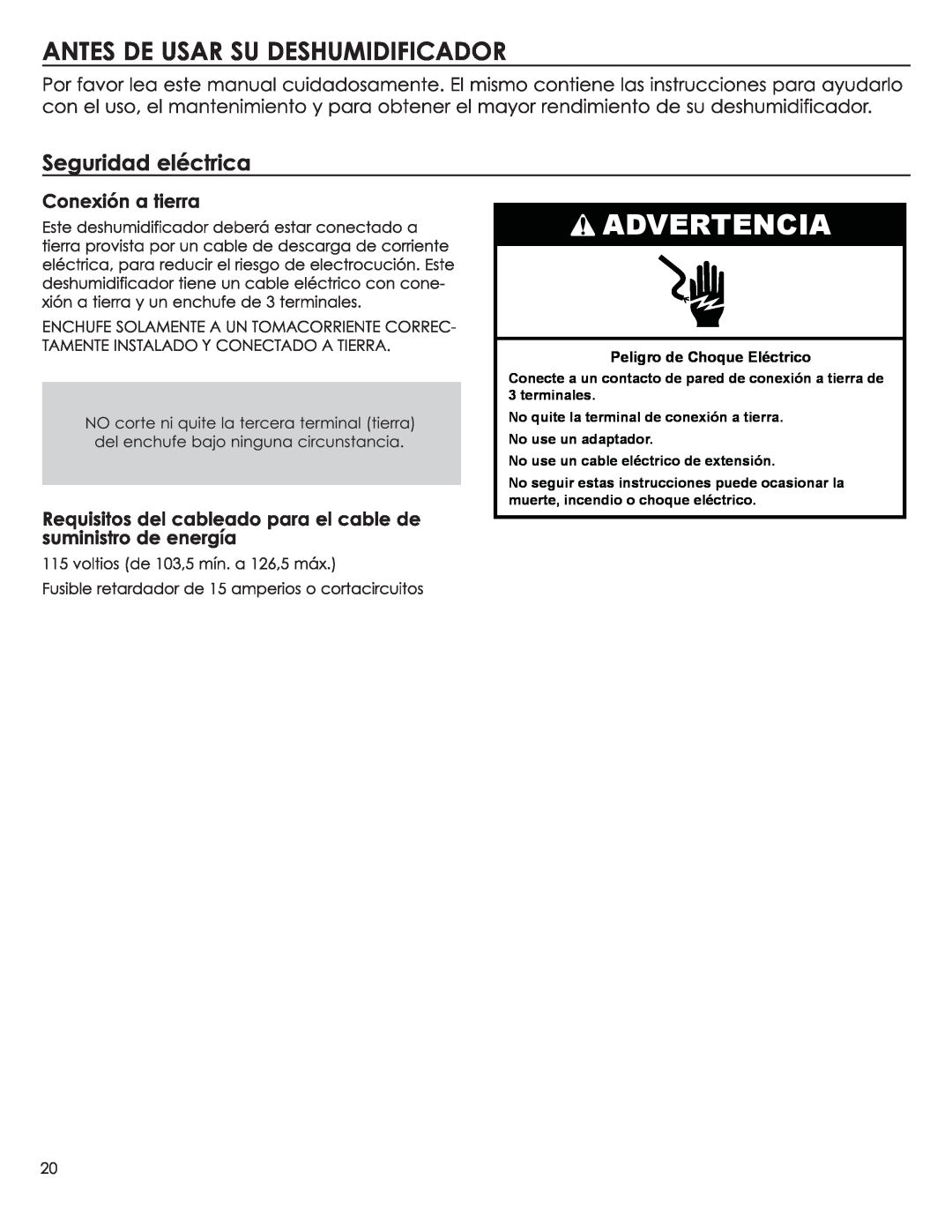 Haier DM32M-T, DM32M-L manual Advertencia, Peligro de Choque Eléctrico 