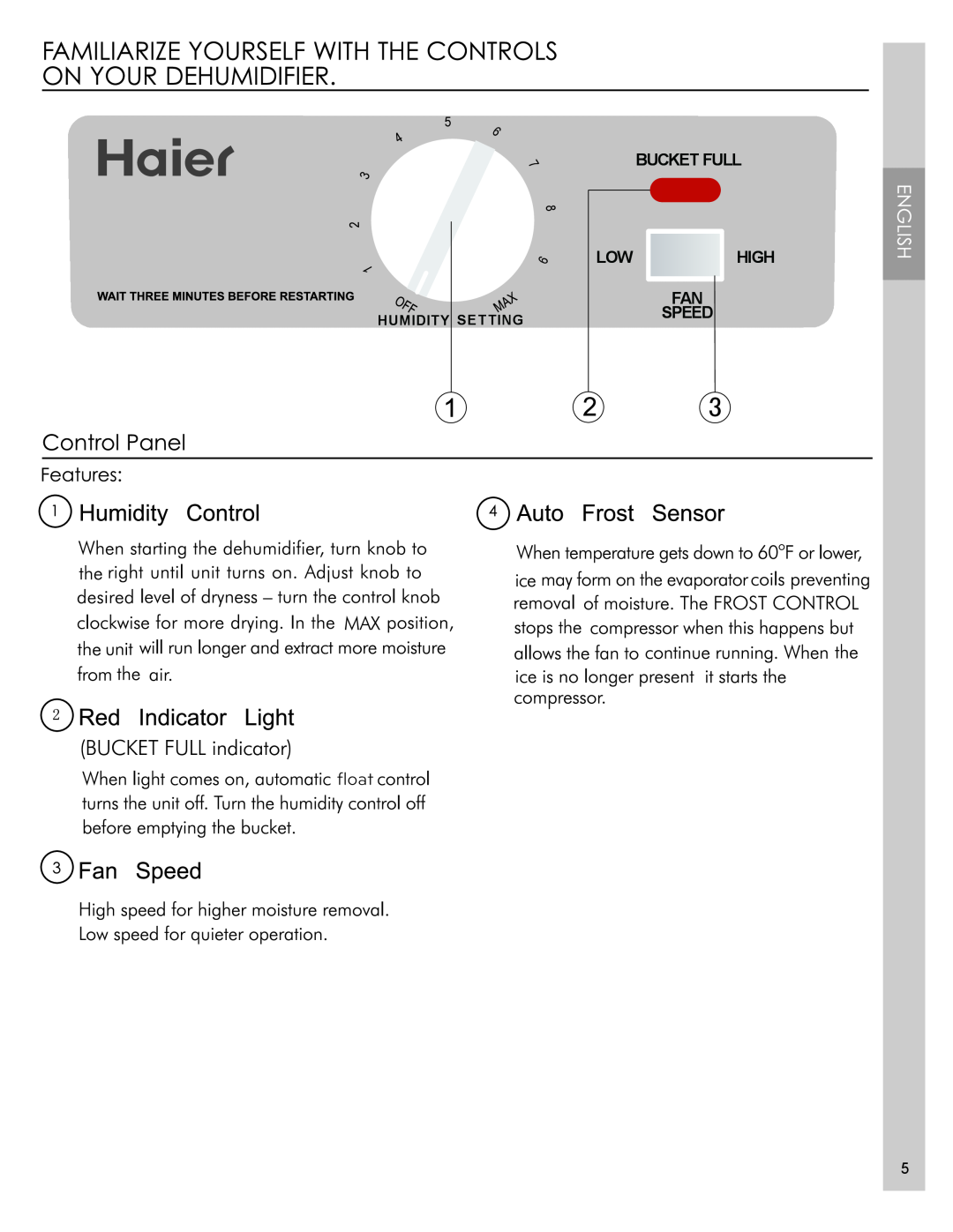 Haier DM32M-T, DM32M-L manual ﬂoat, Bucket Full Low High Fan Speed 