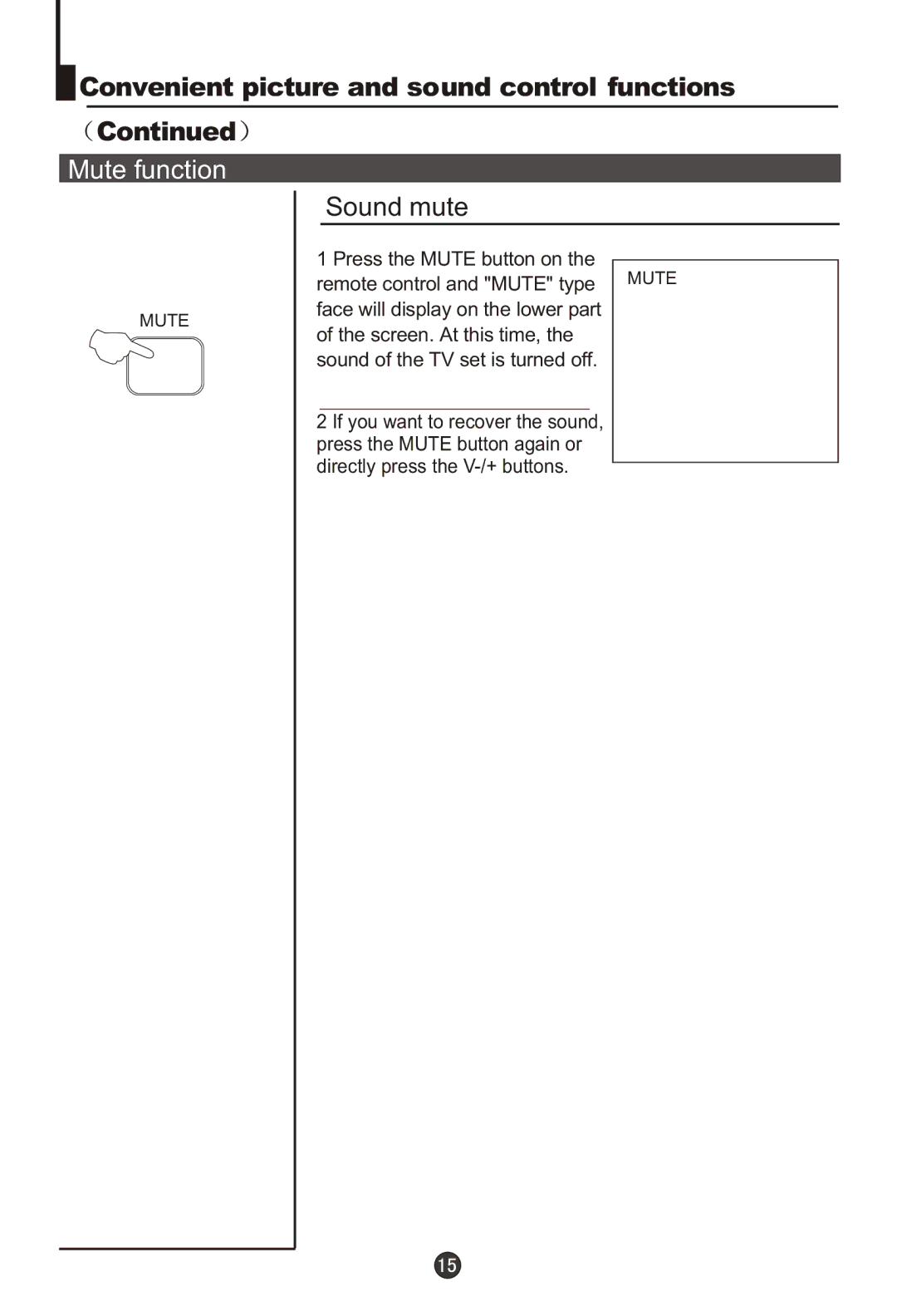 Haier DTA-1486 owner manual Mute function, Sound mute 