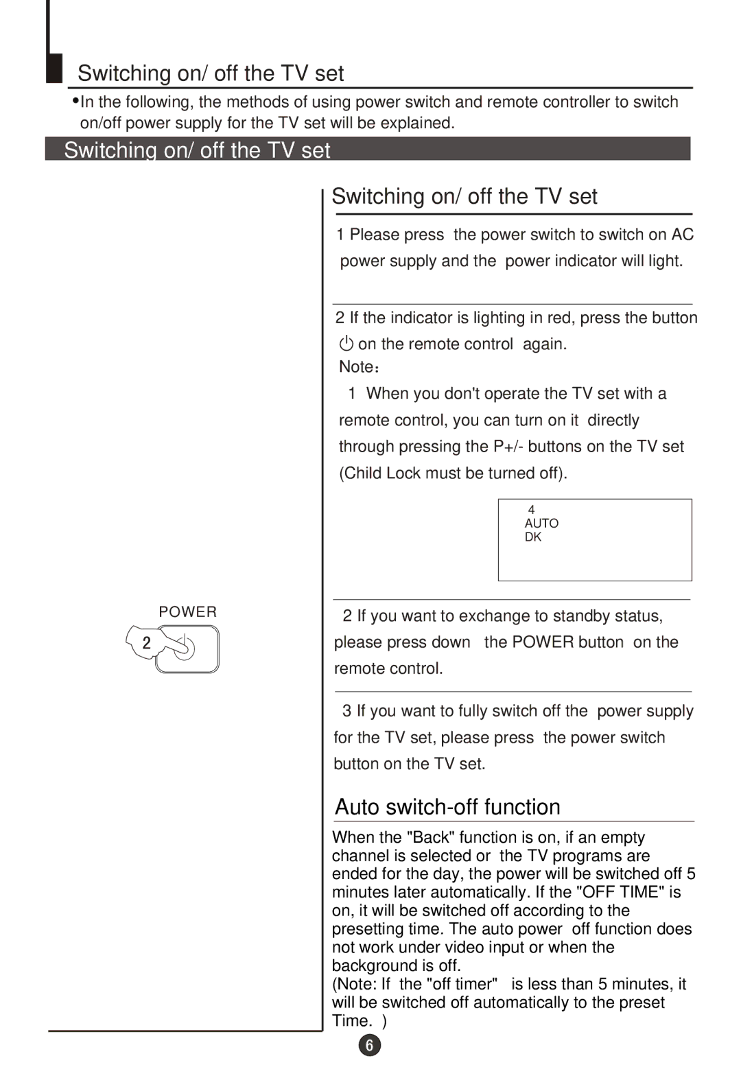 Haier DTA-1486 owner manual Switching on/ off the TV set 