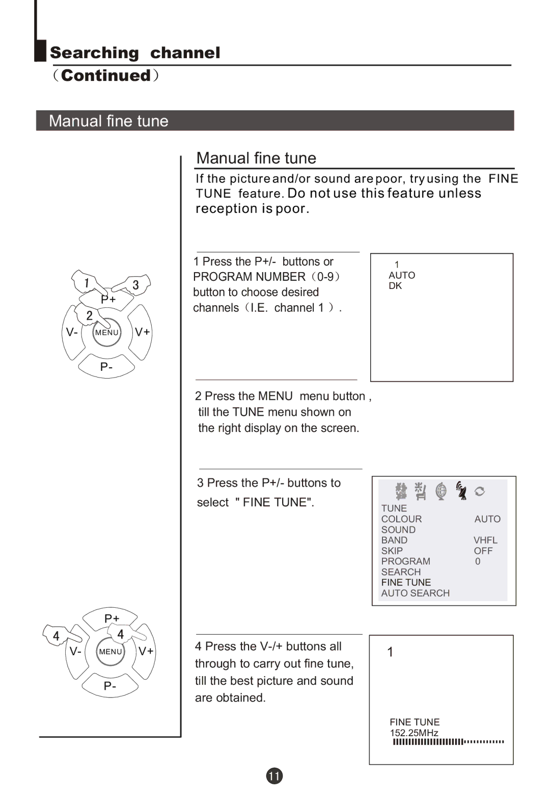 Haier DTA-2198PF owner manual Manual fine tune 