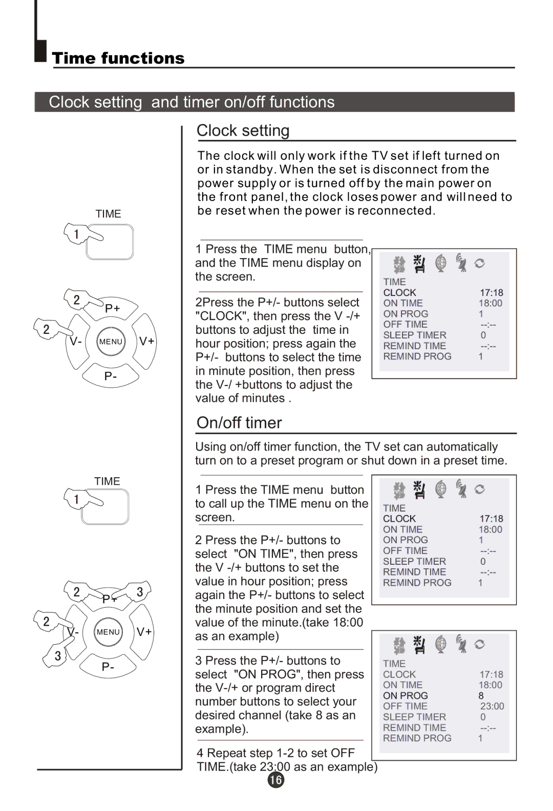 Haier DTA-2198PF owner manual Clock setting and timer on/off functions, On/off timer 