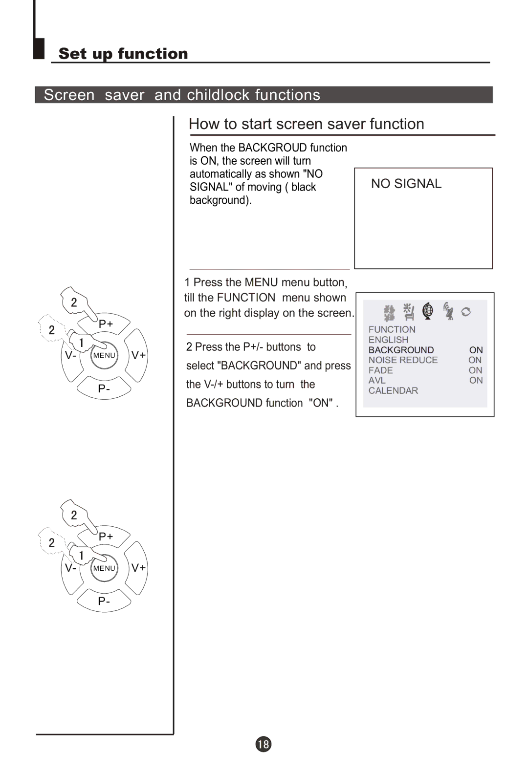 Haier DTA-2198PF owner manual Set up function, Screen saver Childlock functions, How to start screen saver function 