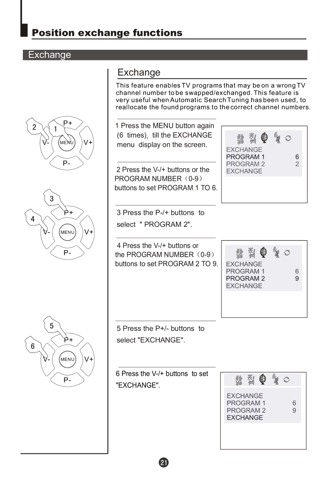 Haier DTA-2198PF owner manual Position exchange functions, Exchange 