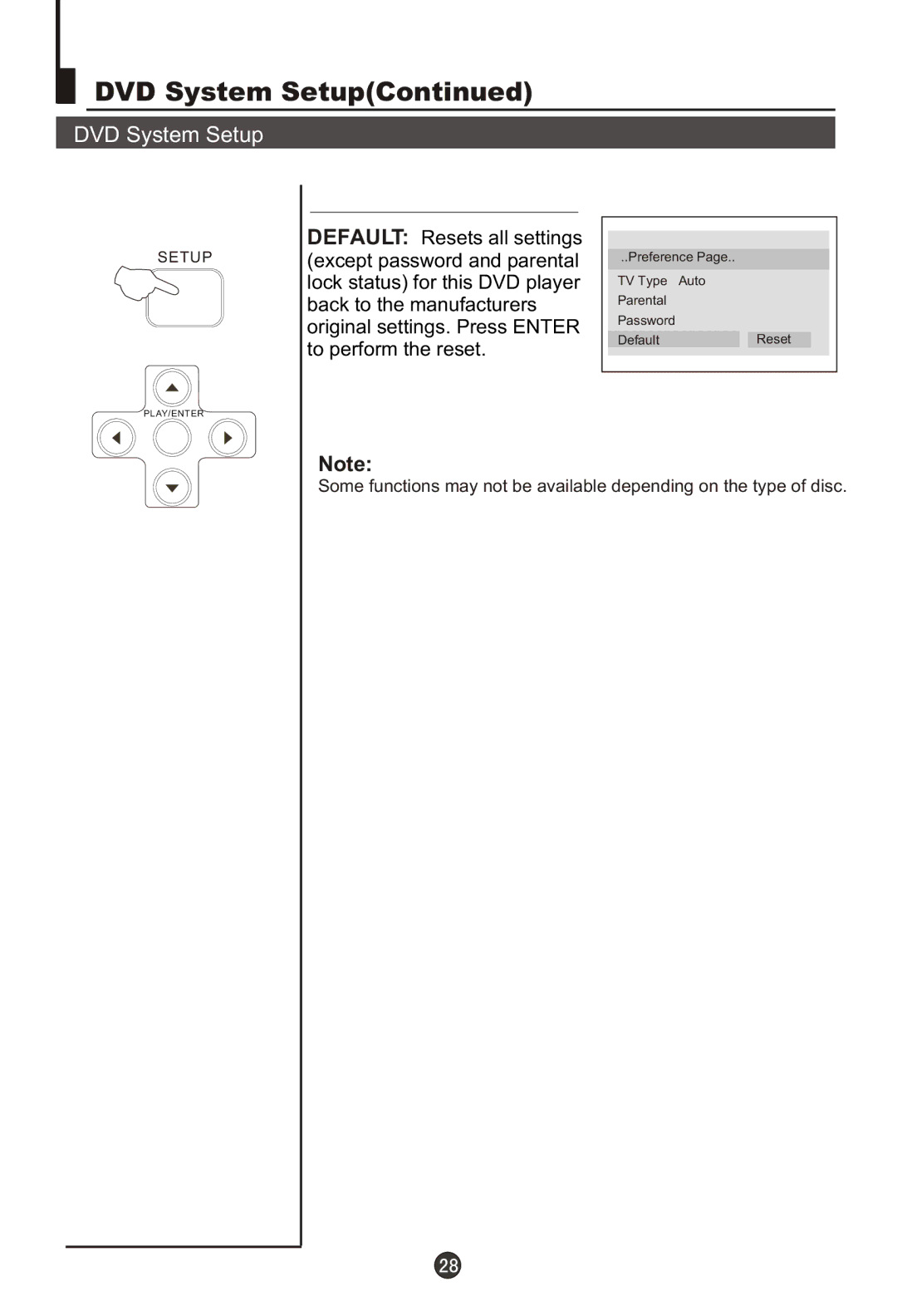 Haier DTA-2198PF owner manual Preference TV Type Auto Parental Password DefaultReset 