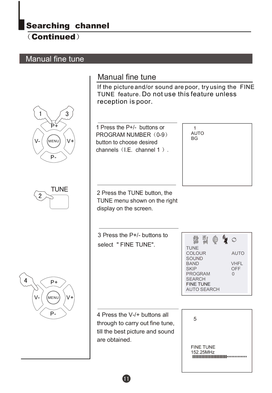 Haier DTA21F98 owner manual Manual fine tune 