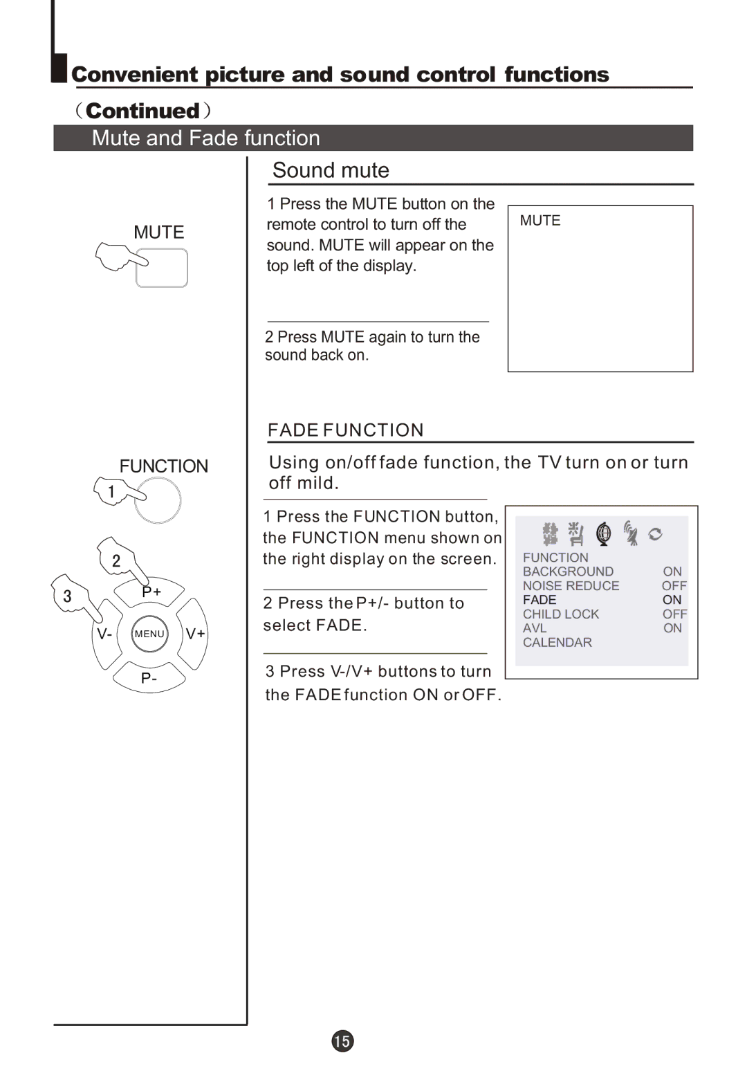 Haier DTA21F98 owner manual Mute and Fade function, Sound mute 