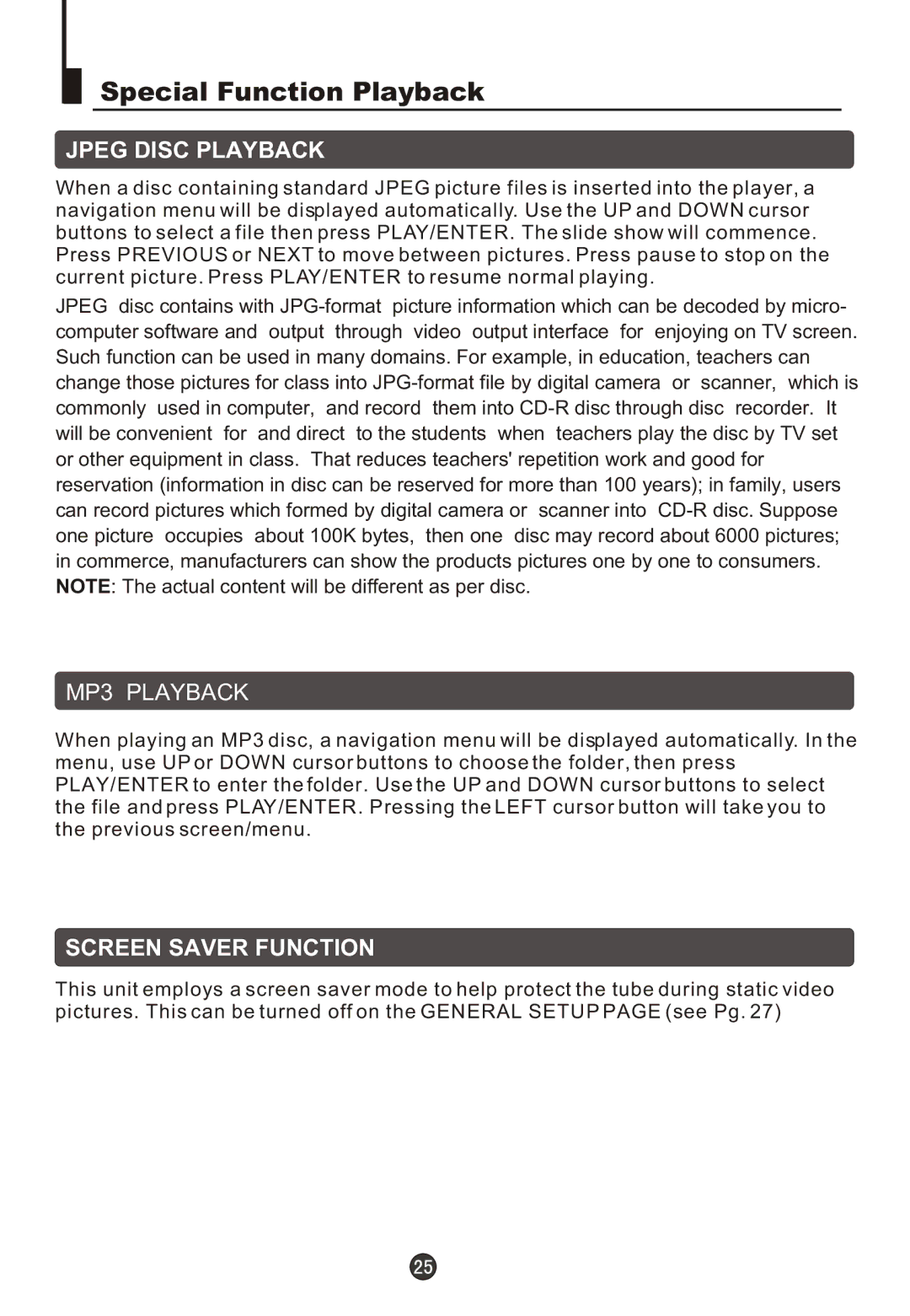 Haier DTA21F98 owner manual Special Function Playback, Jpeg Disc Playback 