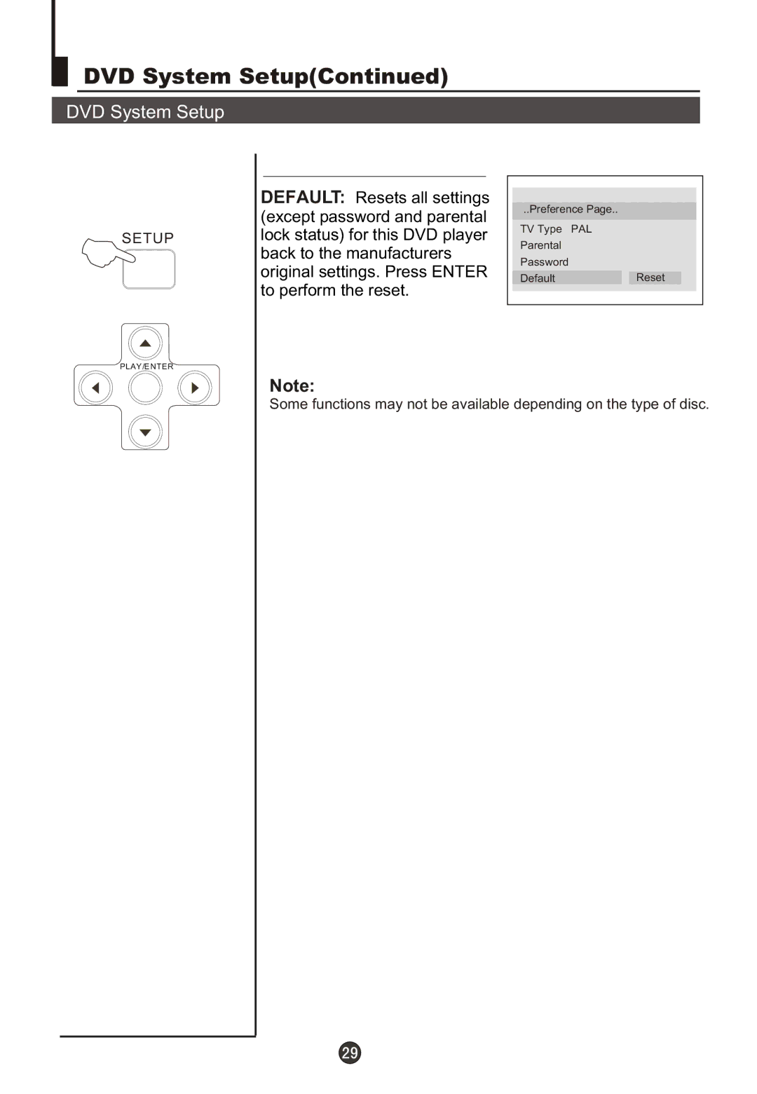 Haier DTA21F98 owner manual Preference TV Type PAL Parental Password DefaultReset 