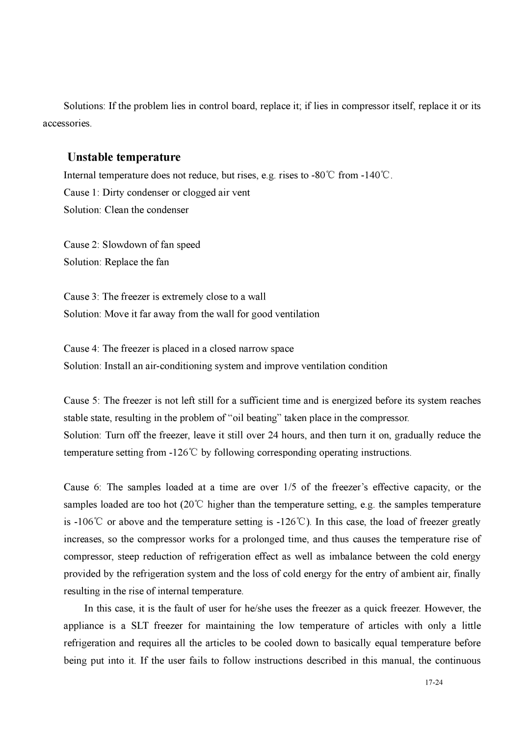 Haier DW-150W200 operation manual Unstable temperature 