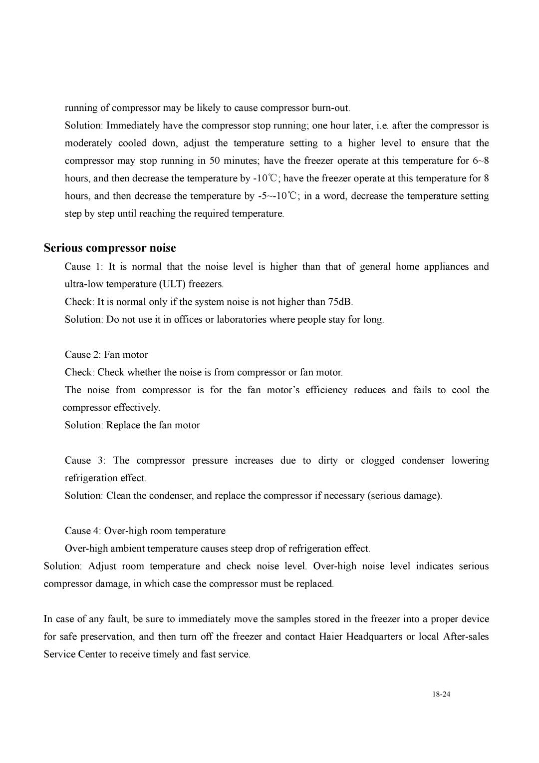 Haier DW-150W200 operation manual Serious compressor noise 