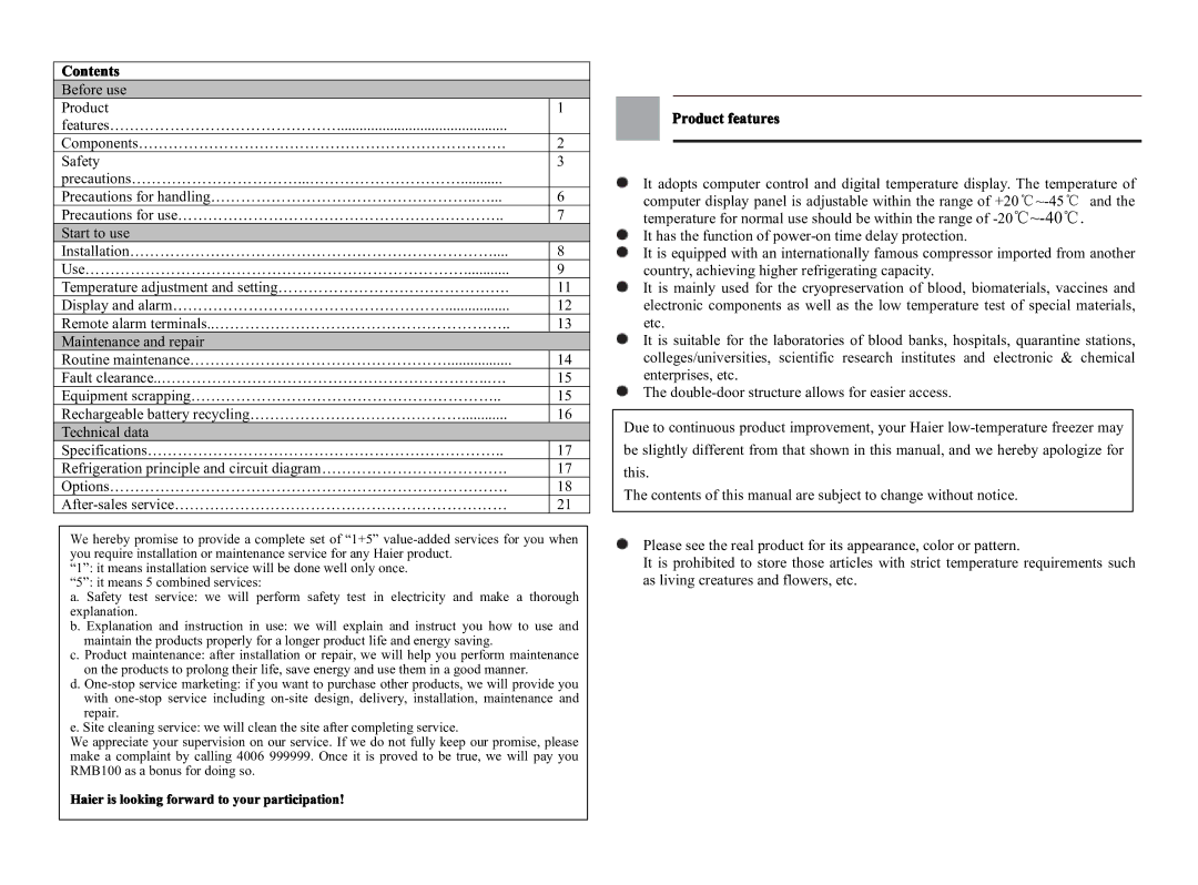 Haier DW-40L508 operating instructions Contents, Product features 