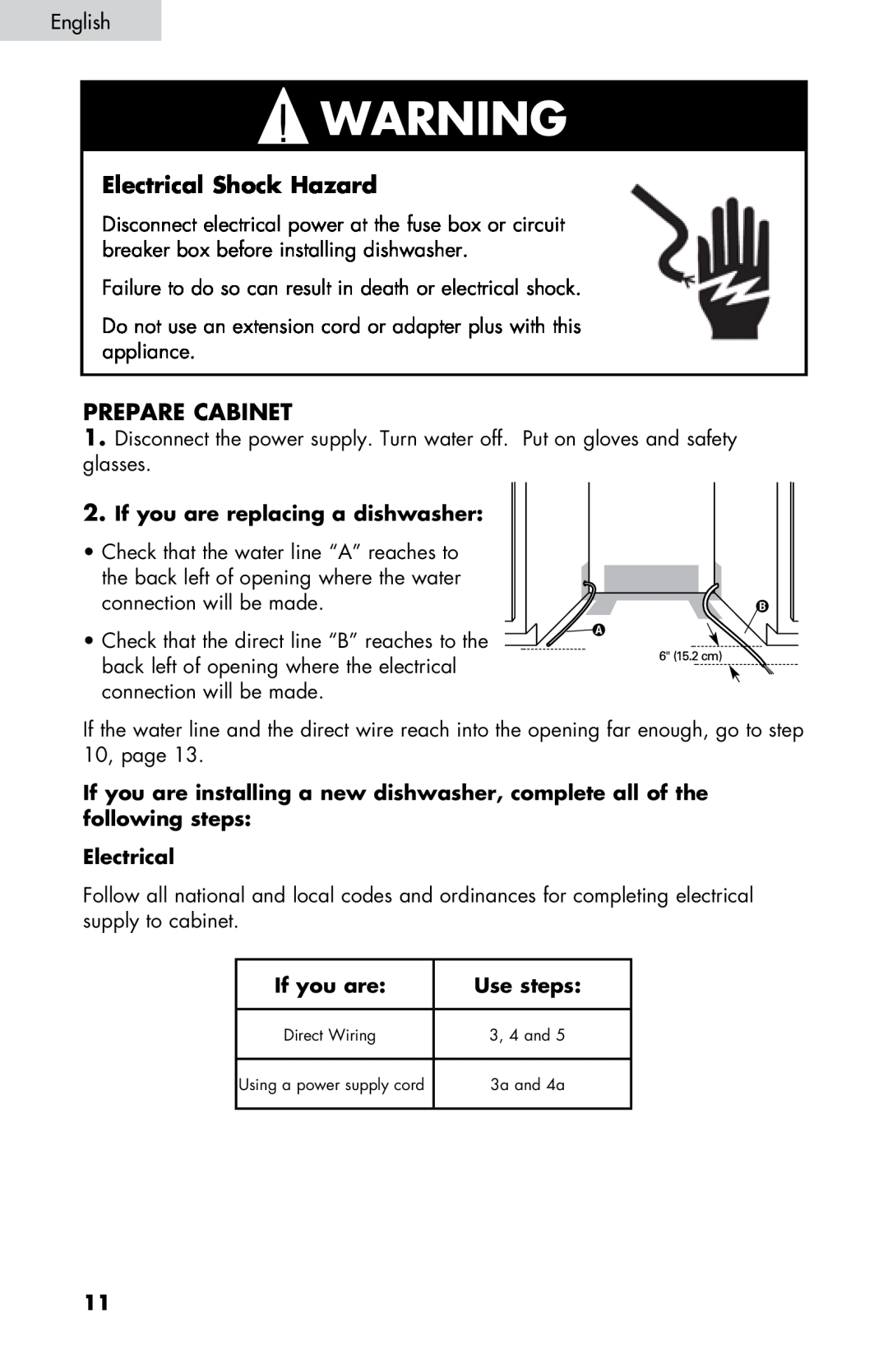 Haier DW-7777-01 manual Electrical Shock Hazard, Prepare cabinet, If you are replacing a dishwasher, Use steps 