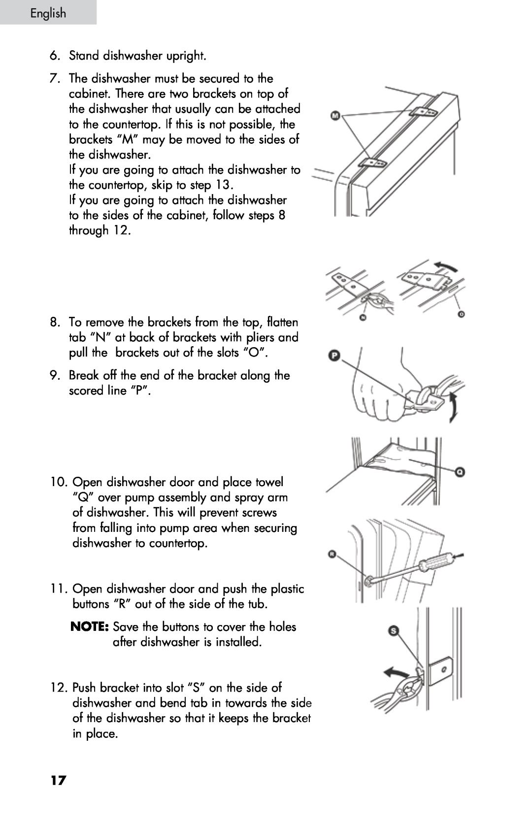 Haier DW-7777-01 manual English 6. Stand dishwasher upright 