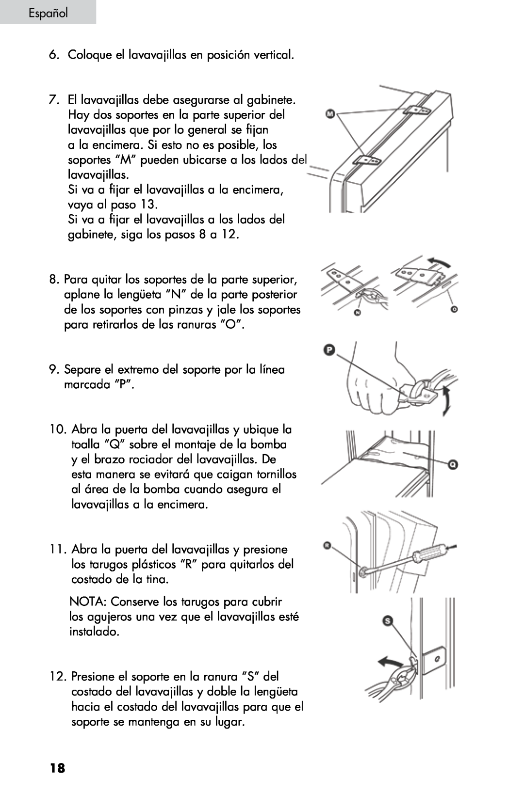 Haier DW-7777-01 manual Españolnglish 6. Coloque el lavavajillas en posición vertical 