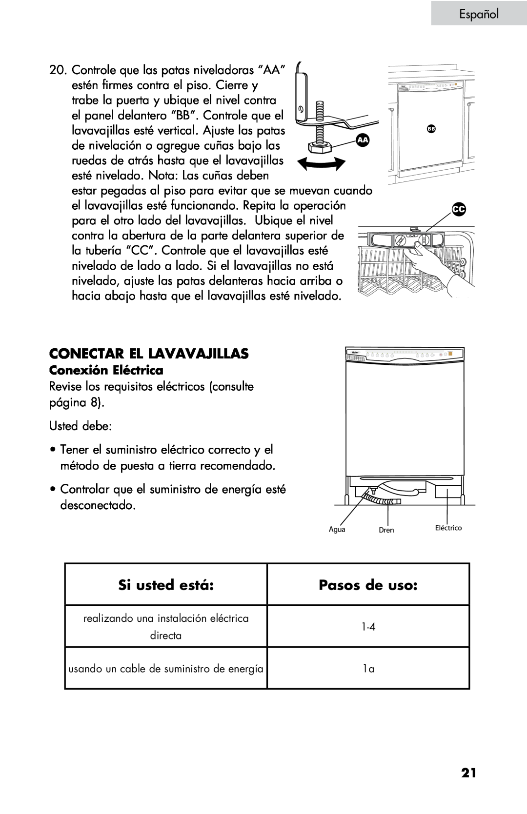 Haier DW-7777-01 manual Conectar el lavavajillas, Conexión Eléctrica, Si usted está, Pasos de uso 